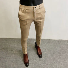 Men's Suit Formal Trousers, Men's Stretch Slim Fit Solid Color Casual Outfit Full Length Trousers, Fashion New Men's Clothing