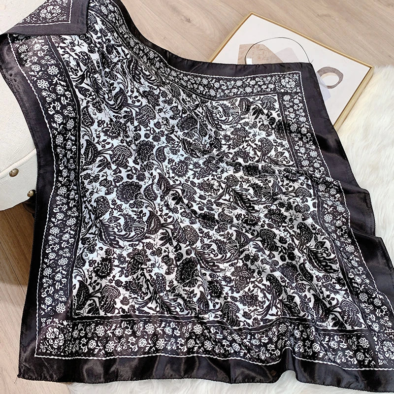 2025 Design marque foulard foulard châle enveloppes imprimer soie Satin écharpe carré femmes musulman Hijab élégant bandeau Bandana