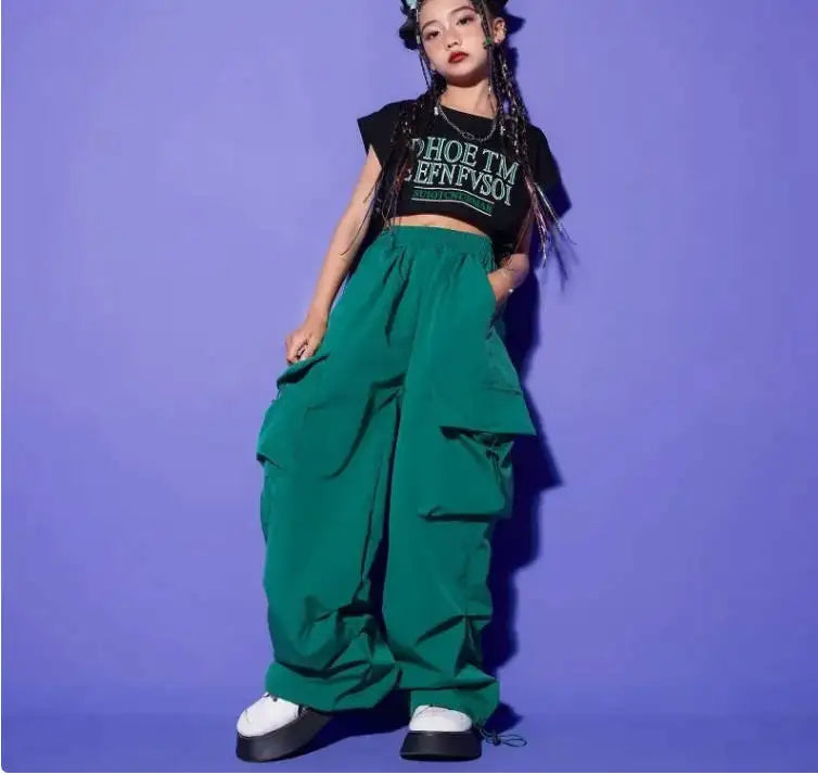Pantalon de jogging Hip Hop pour enfants de 5 à 14 ans, Cargo pour filles, pantalon droit pour adolescentes, taille haute, Vintage, décontracté, Streetwear, Baggy