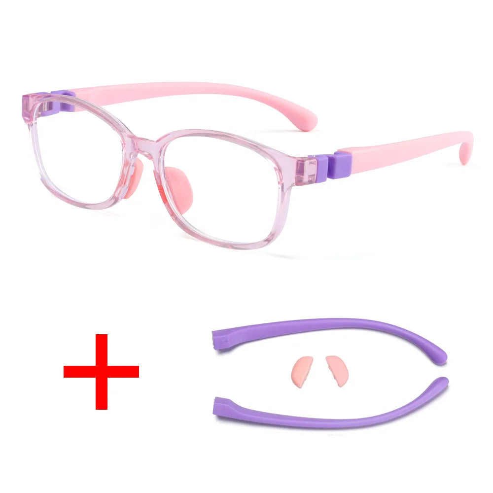 Children's blue light blocking glasses, silicone, for boys and girls, for computer use, ultra-lightweight, square, transparent
