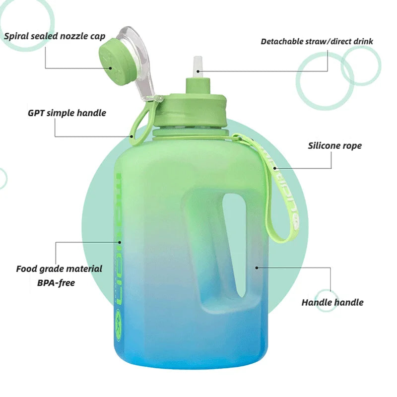 Bouteille d'eau de sport de grande capacité fecL, bouilloire de fitness en plein air, tasse d'eau en plastique nickel é, grand baril à souder portable pour étudiants