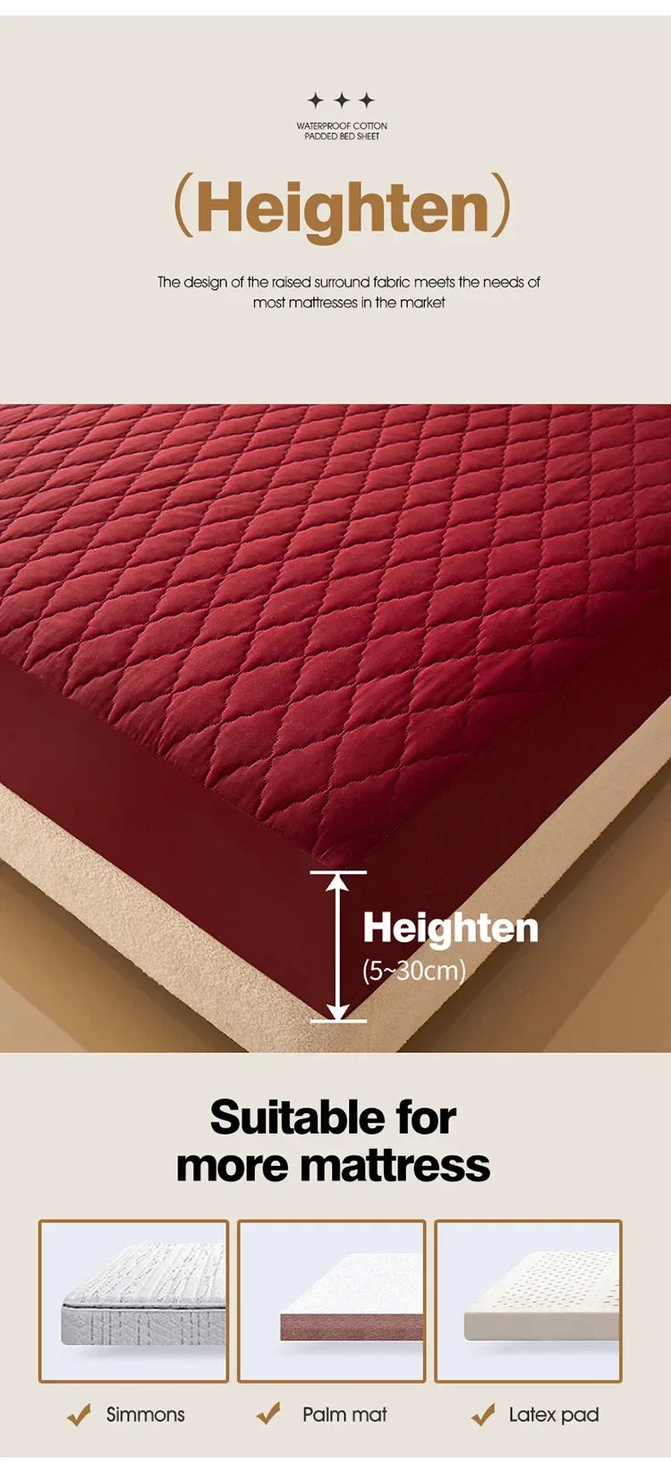 Housse de matelas 100% imperméable, drap-housse épais de couleur unie, simple/Queen/King, 135x200cm, 160x200cm, housse de lit souple