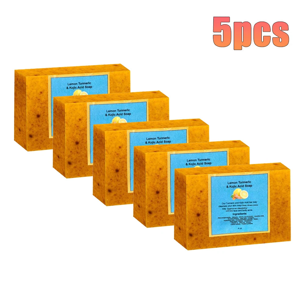 Savon biologique à l'acide kojique au citron et au curcuma pour les taches foncées, savon au curcuma pour le lavage du visage, éclaircissant, correcteur de taches foncées, soins pour la peau