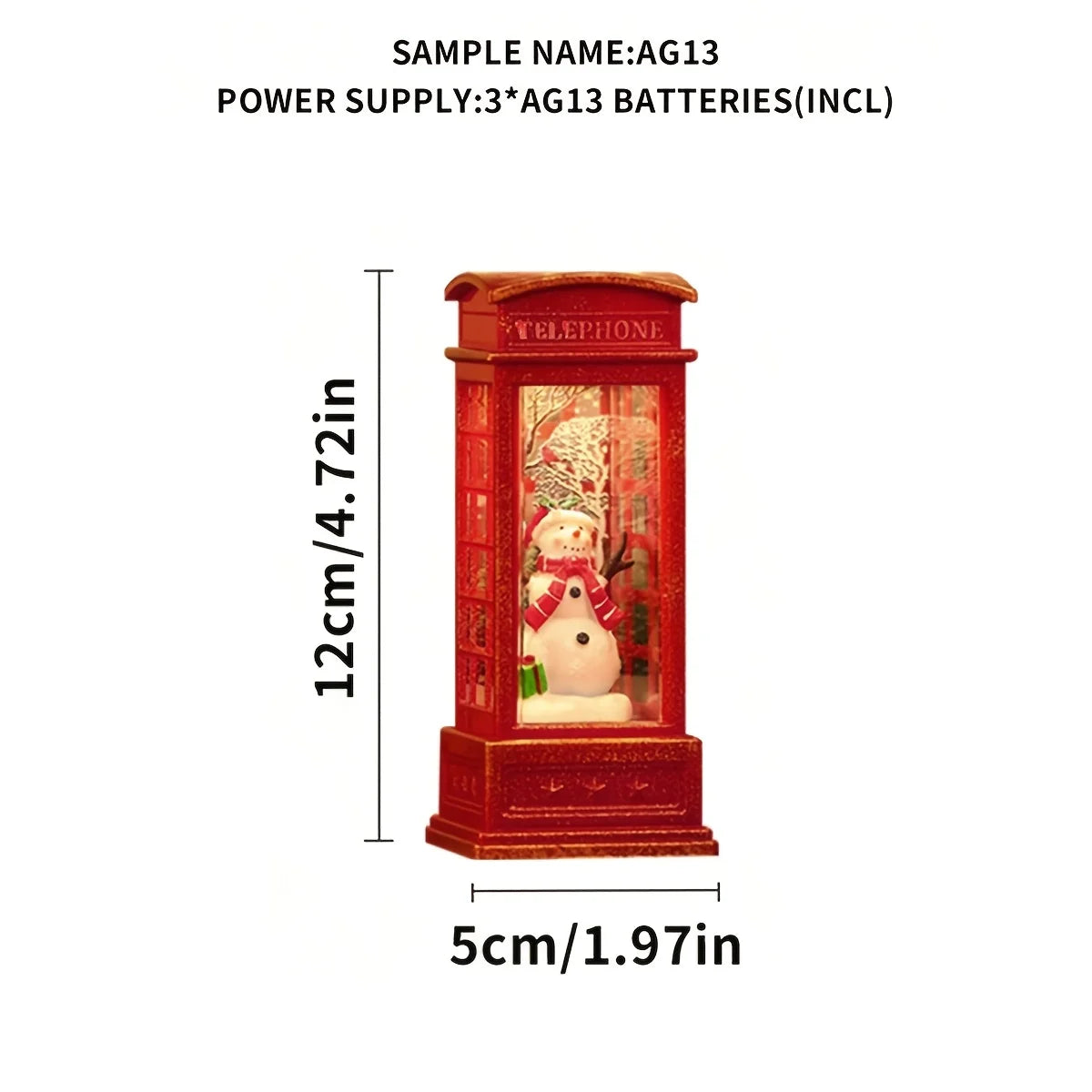 Décoration de cabine téléphonique de noël avec père noël, bonhomme de neige et arbre-ornement de cabine téléphonique rétro rouge avec décoration légère pour la maison