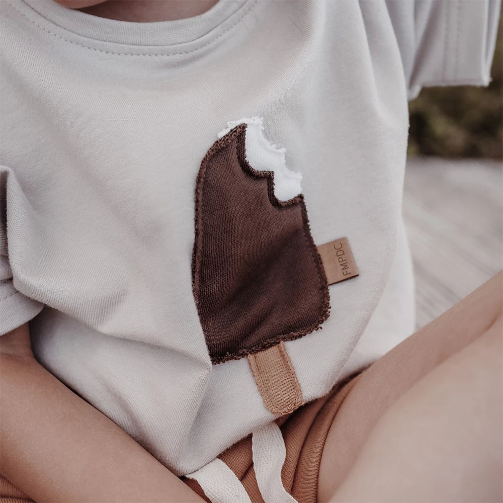 T-shirt à manches courtes en coton pour enfant, vêtement d'été pour bébé garçon et fille, avec impression de crème glacée et dessin animé