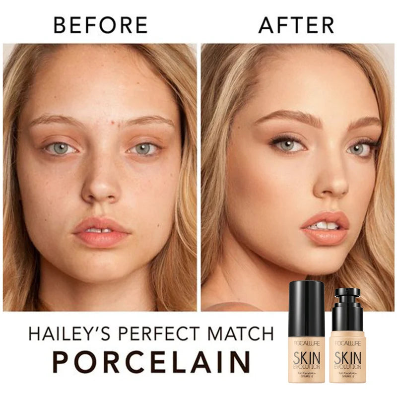 Focallure Base visage liquide fond de teint crème couverture complète correcteur contrôle de l'huile fond de teint hydratant crème maquillage pour les femmes