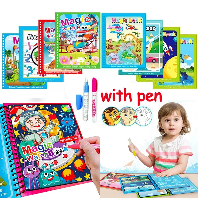Jouets d'éducation précoce pour enfants, livre magique avec stylo, dessin à l'eau, jouets Montessori, livre de coloriage réutilisable, livre de dessin magique