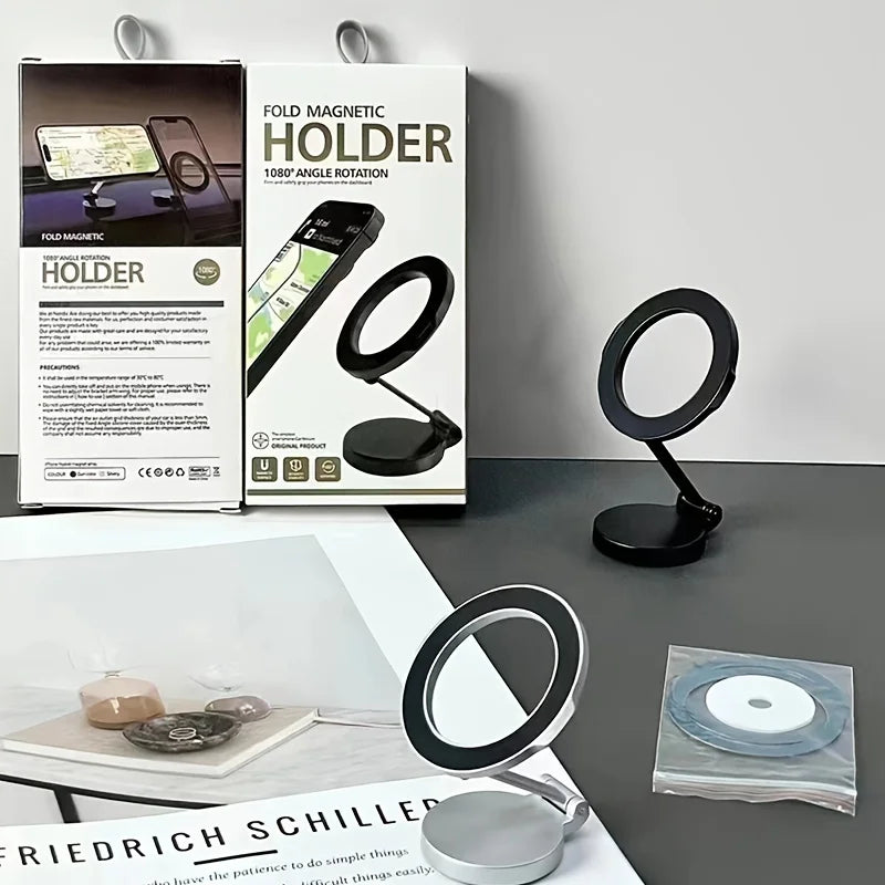 Support de téléphone magnétique pour voiture avec 360 °   Support de tableau de bord pliable rotatif compatible avec tous les smartphones jusqu'à 7 pouces