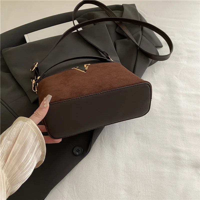 Fashionable mini suede bag for women, faux suede tote bag, decorative handbag with locking buckle, shoulder bags 