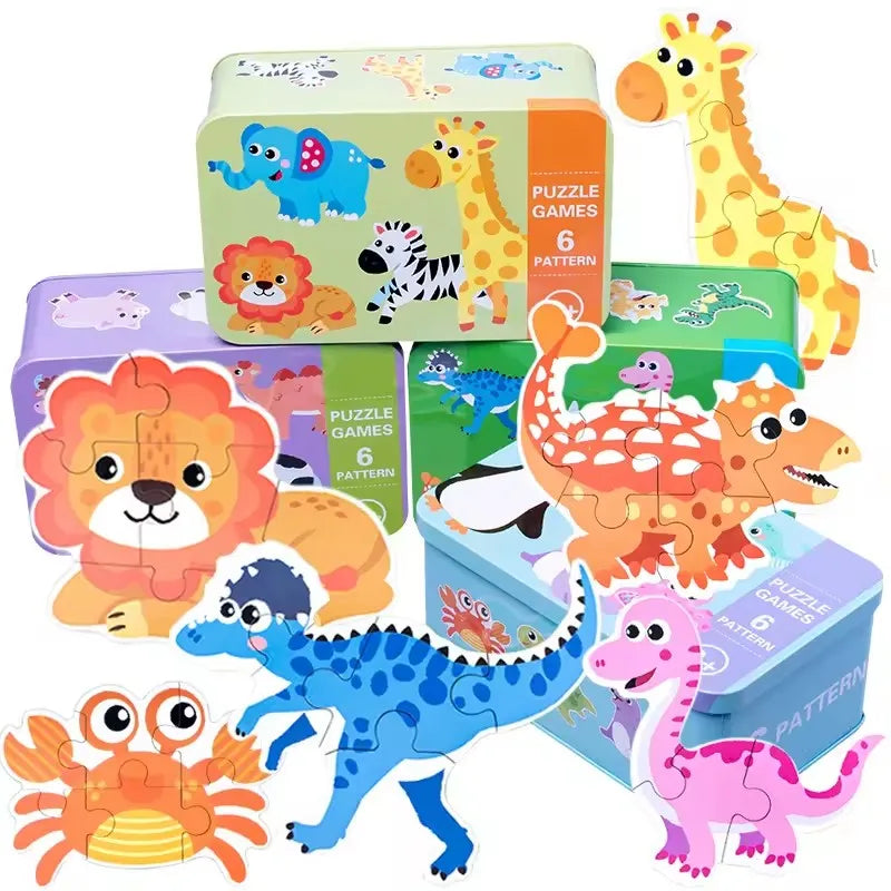 Puzzle en bois pour bébé jouets Montessori dos boîte en fer pour enfants de 2 3 et 4 ans