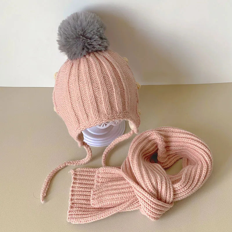 Coréen enfants écharpe chapeau ensembles automne hiver bébé chaud laine tricoté oreille Protection casquette enfant en bas âge garçons filles cou écharpe de noël