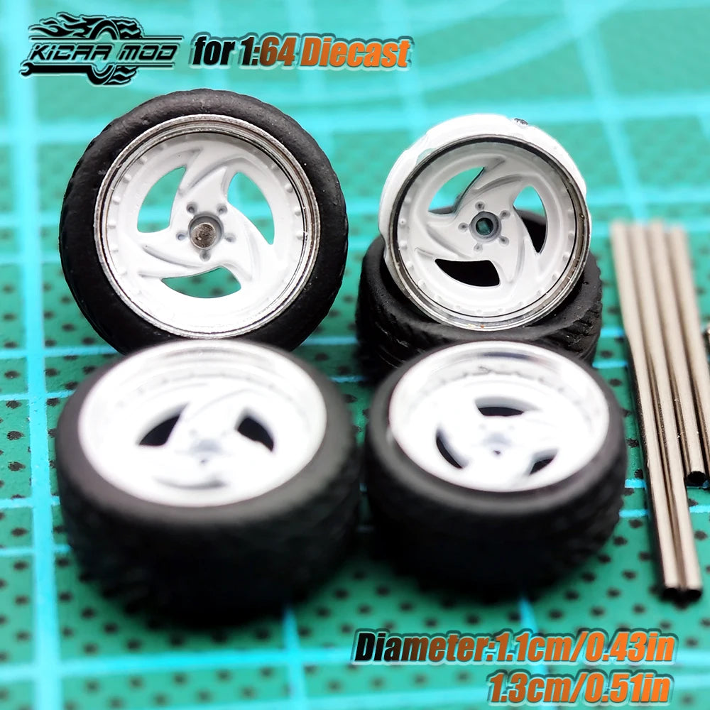 KicarHapp1/64-Jantes Métalliques ABS avec Caoutchouc pour Voiture Miniature, Pièces de Réaménagement Avant, Petite et Arrière