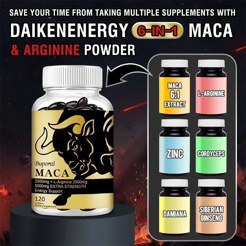 Supplément de racine de maca - avec Panax Ginseng pour augmenter l'énergie, améliorer l'endurance, la force musculaire et les performances athlétiques