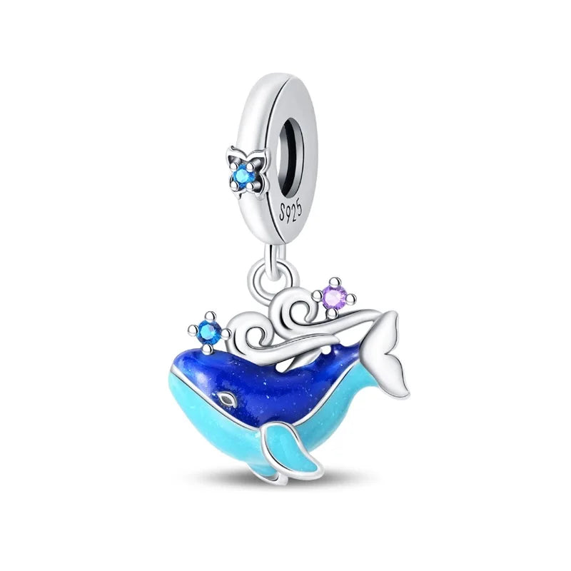 Pendentif de Collection d'écologie marine en argent Sterling 925, mignon, méduse, hippocampe, baleine et tortue, bijoux fins, cadeau de fête sur la plage
