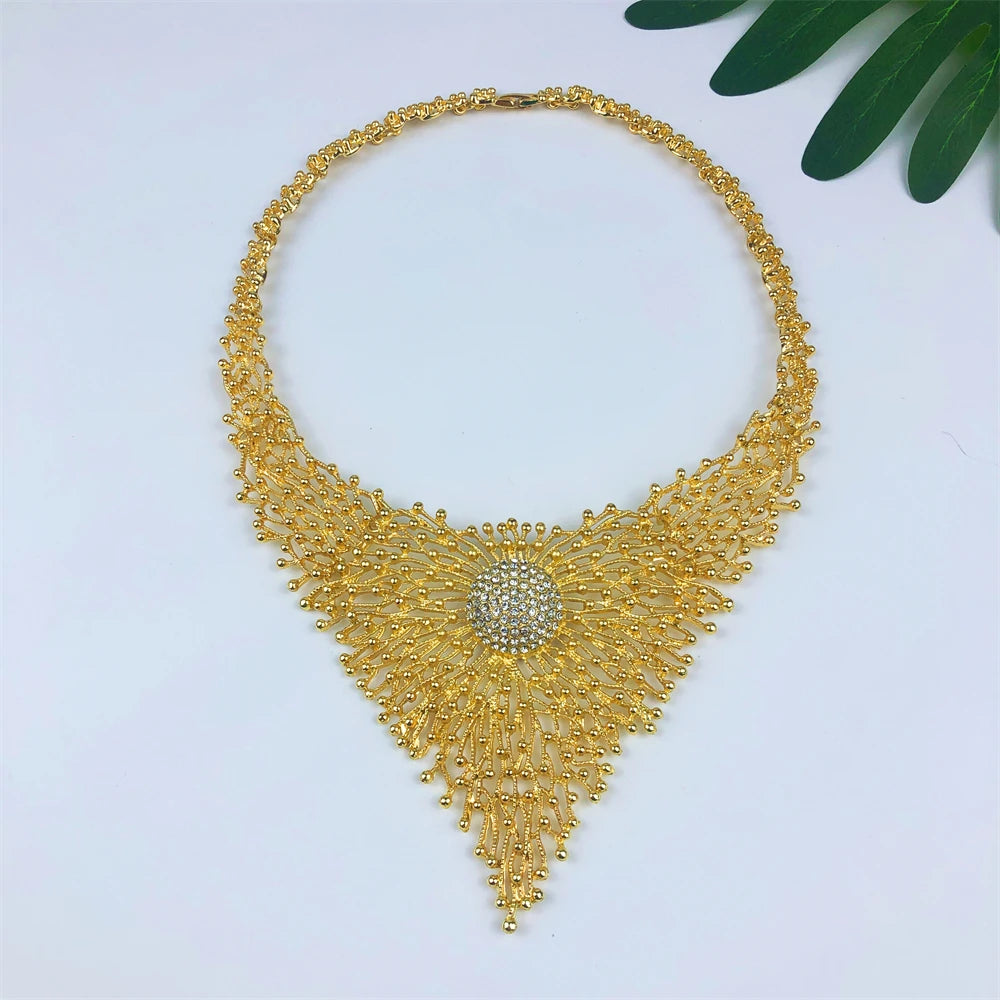 Ensembles de bijoux plaqués or 18 carats pour femmes, collier design de luxe, boucles d'oreilles, bracelet et bague, ensemble complet, haute qualité, tendance
