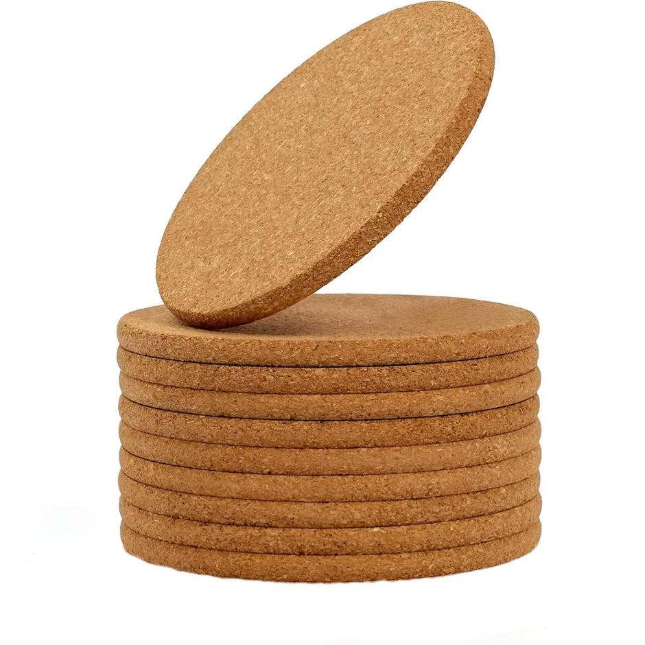 Round natural cork coasters, 10 pieces, wooden mats, durable, non-slip, for tea, coffee, cups, drink holders, table decoration, home supplies, DIY