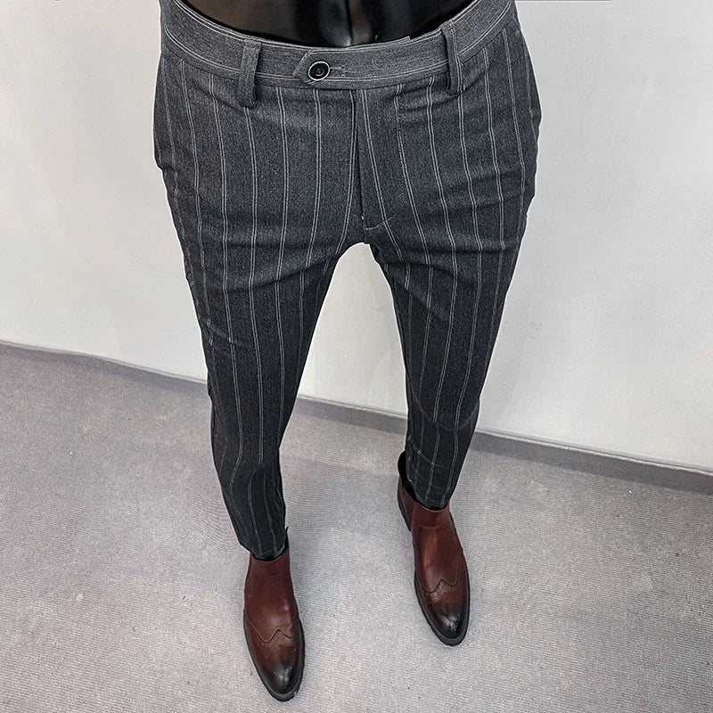 Men's Suit Formal Trousers, Men's Stretch Slim Fit Solid Color Casual Outfit Full Length Trousers, Fashion New Men's Clothing