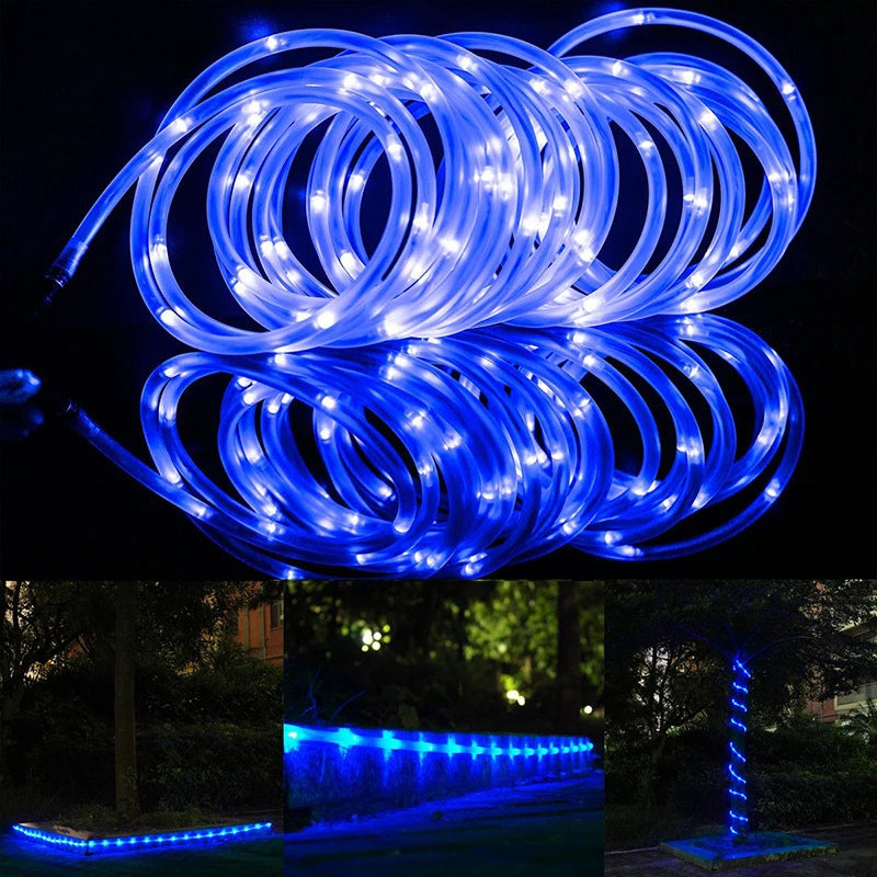 Solar string lights, outdoor tube rope lights, waterproof tube lights for outdoor home, garden, parties, and decorations. LED outdoor lights.