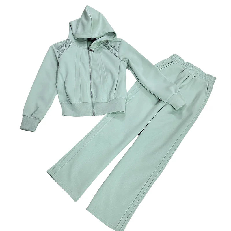 Ensemble de vêtements de sport décontractés pour femmes, sweat à capuche amincissant pour jeunes, tendance, deux pièces, en Polyester, manches longues, confortable, printemps automne