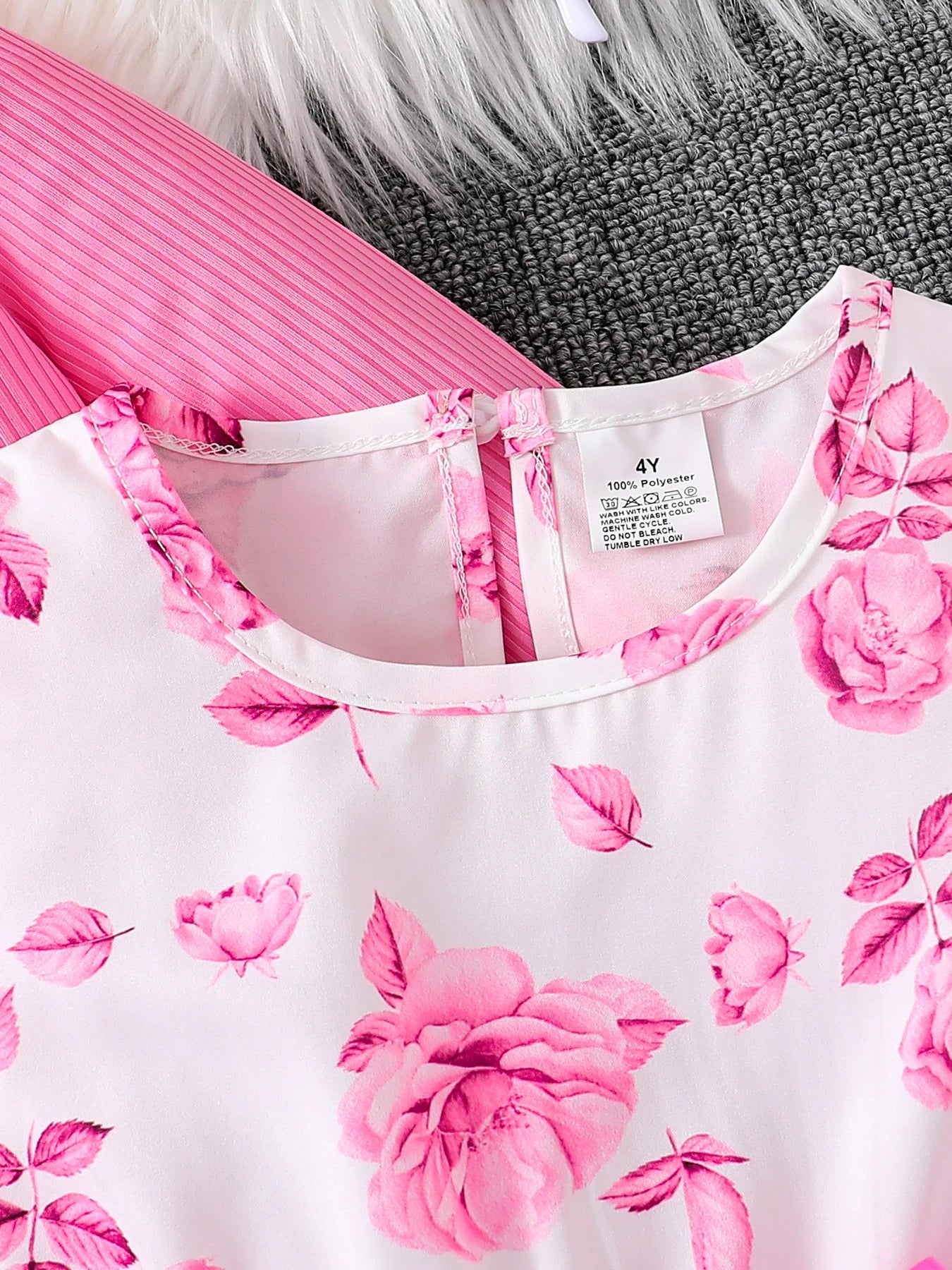 Vêtements pour enfants fille automne mode décontracté rose robe florale ensemble 2 pièces ensemble-rose col rond gilet + jupe florale rose