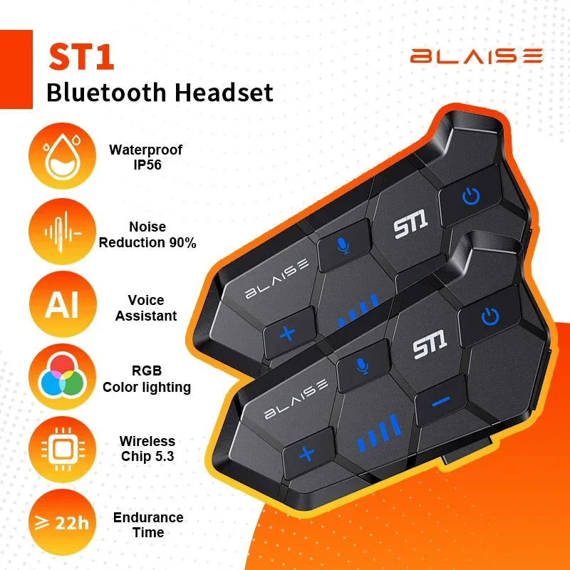Casque de moto sans fil Bluetooth 5.3, étanche, anti-poussière, MP3, musique, haute endurance