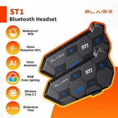 Casque de moto sans fil Bluetooth 5.3, étanche, anti-poussière, MP3, musique, haute endurance