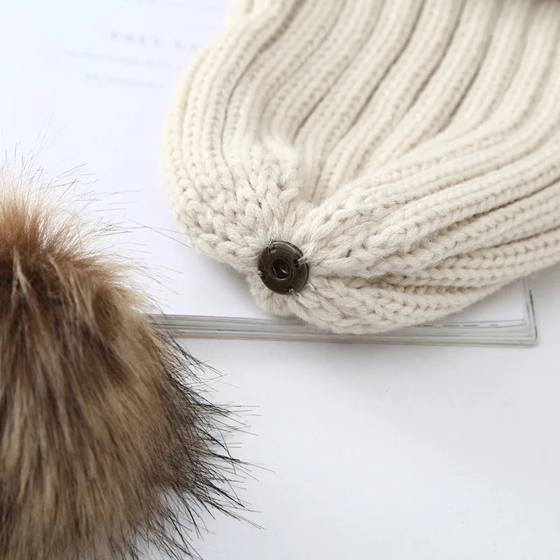 Chapeaux d'hiver pour enfants, pour filles et garçons, grand pompon, épais et chaud, tricoté, pour adultes et enfants, pull classique unisexe, casquettes Parent-enfant