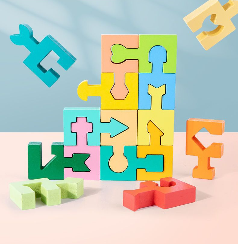 Puzzles en bois pour enfants, blocs de construction assemblés, jouets éducatifs, pensée logique, entraînement spatial, jouets Montessori