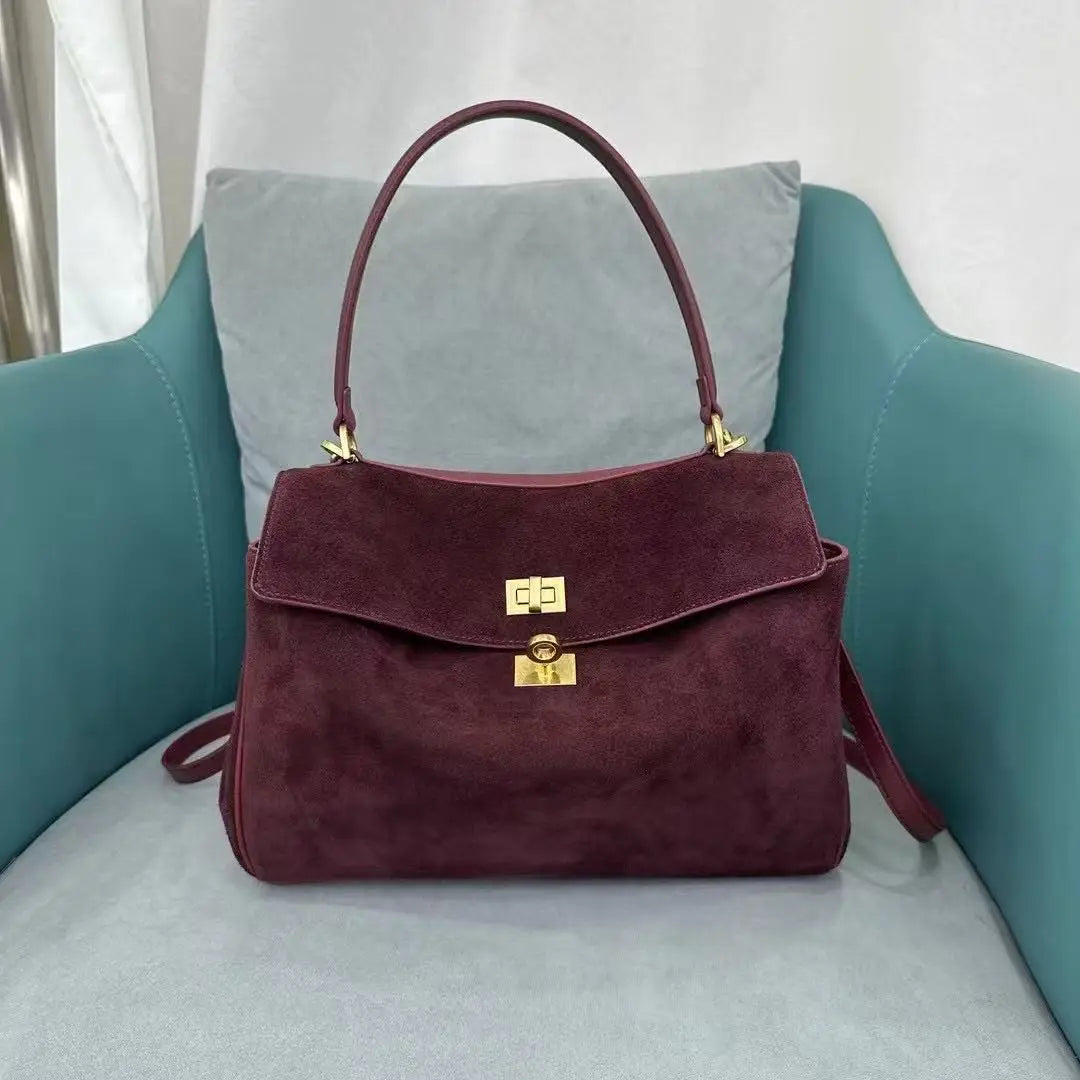 Sacs à main en cuir véritable pour femmes, fourre-tout en cuir véritable glacé, sac à bandoulière en daim marron pour dames, design moderne personnalisé