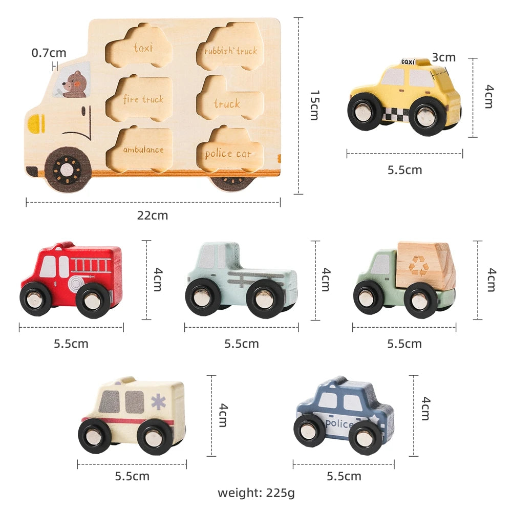 Puzzles en bois pour enfants, jouets pour bébés, Puzzle 3D Montessori, jouets éducatifs pour bébés de 2 ans, voitures, planche assortie
