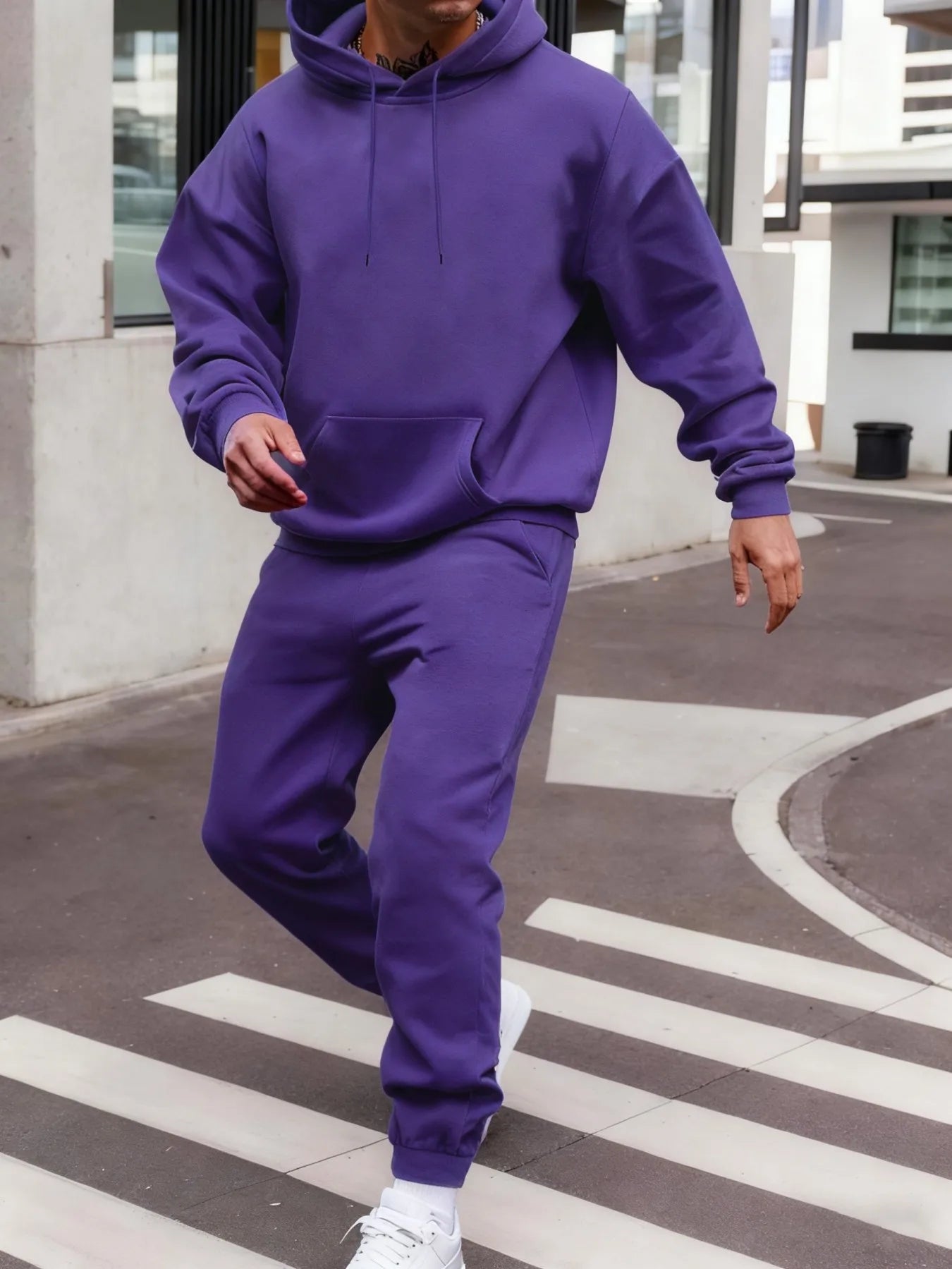 Ensemble sweat à capuche pour homme d'hiver, ensemble deux pièces longue, couleur unie, vêtements de rue, unisexe, costume à la mode, pantalon de survêtement de sport décontracté