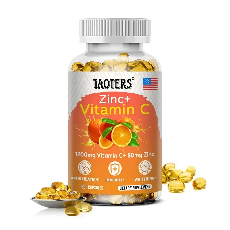 Taoters Supplément Vitamine C + Zinc - Haute Absorption - Système immunitaire, Vitamines pour la santé de la peau - Supplément Antioxydant