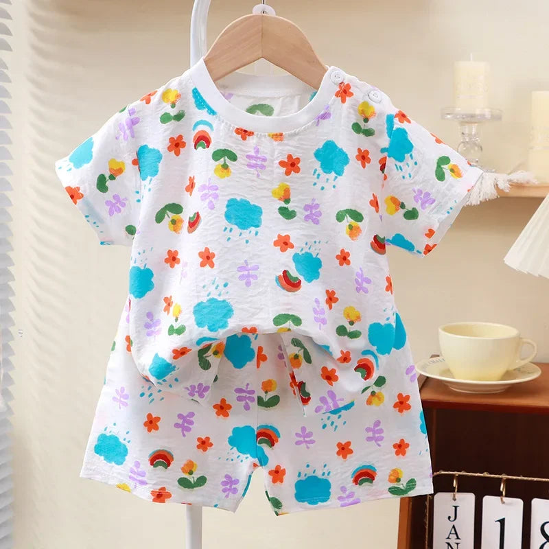Costume pour enfants, vêtements pour filles, t-shirt à manches courtes + Short, dessin animé, ensemble d'été pour bébés garçons
