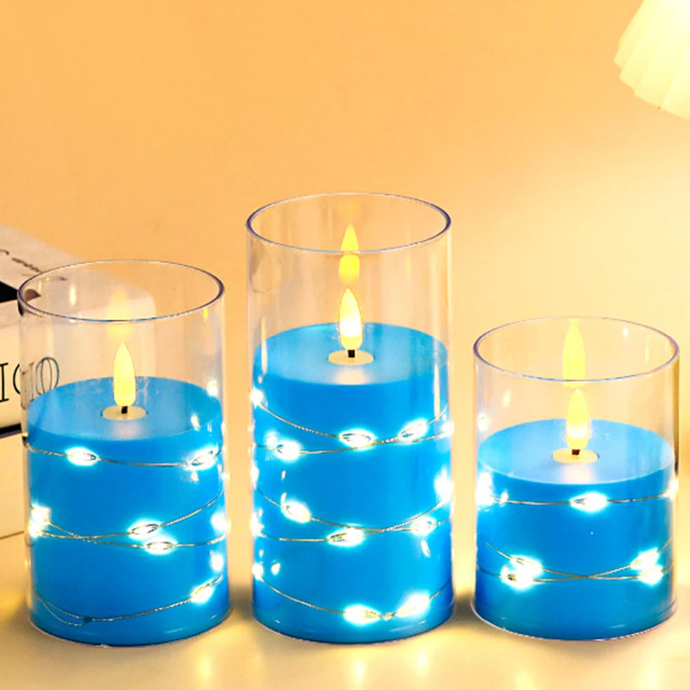 Bougie sans flamme, bougie à batterie avec guirlande lumineuse, bougies sans flamme avec fonction de minuterie de télécommande à 11 touches pour la maison