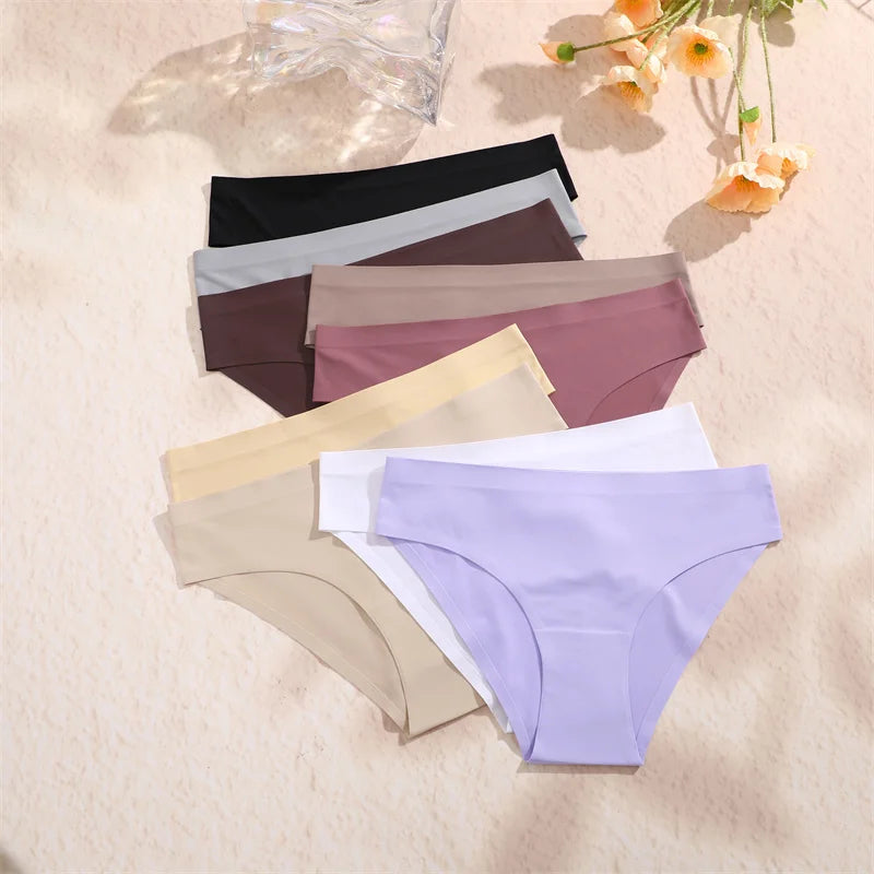 3 pièces/ensemble femmes culottes Sexy sans couture sans Trace sous-vêtements taille basse slips 9 couleurs unies respirant intimes Lingerie Ultra mince