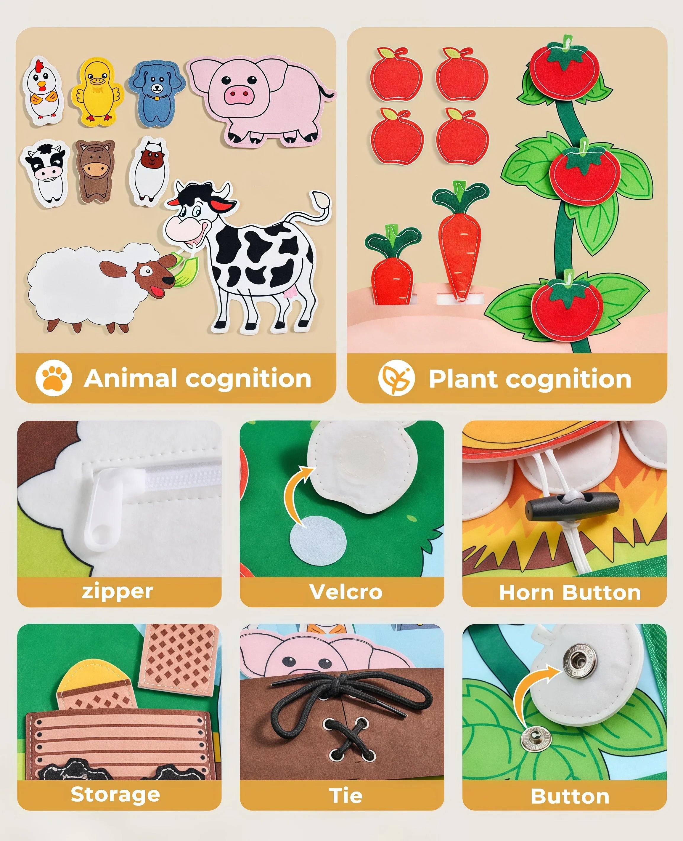 Livre silencieux Montessori – Jouet d'activité pour animaux de ferme avec conte pour les tout-petits, apprentissage précoce des motricité fine