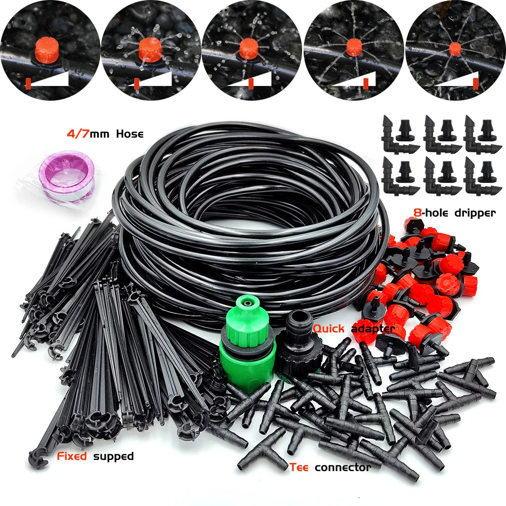 Drip irrigation kit for gardens, automatic watering system, nozzles for agricultural land, bonsai, plants, flowers, greenhouses, 1/4 in effect