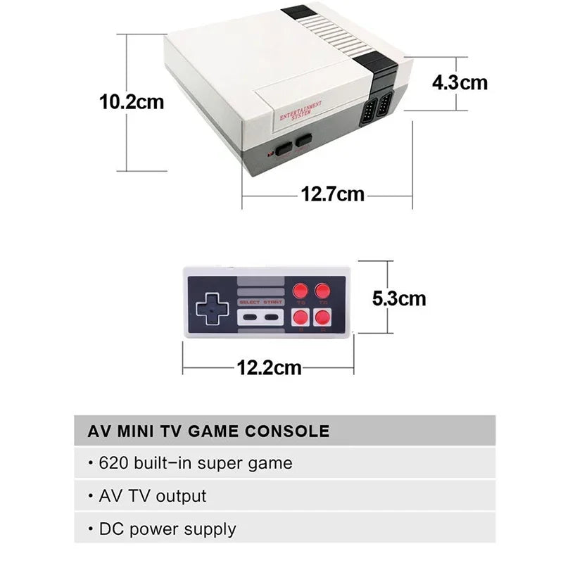Retro game console, Mini classic video game system, 620 built-in AV games, 8-bit NES FC TV console, gift for adults and children