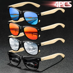 4 pièces mode carré unisexe bambou bois Vintage lunettes de soleil pour hommes femmes conduite pêche marque concepteur lunettes de soleil homme UV400