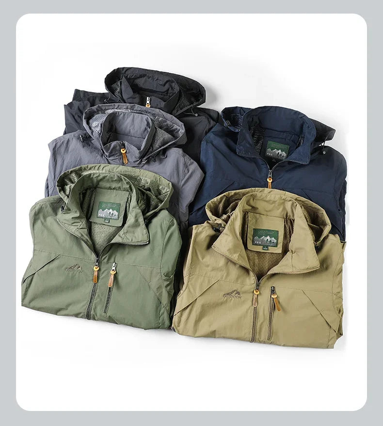 Men's casual outerwear jackets, spring and autumn fashion, slim fit, punch-hole jacket with hat, versatile men's streetwear