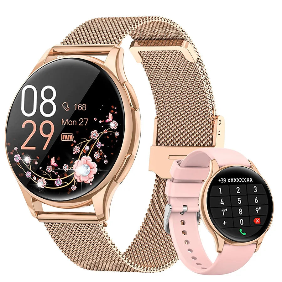 Montre intelligente pour femme avec fonction téléphone, écran tactile HD 1,39 pouces avec moniteur, cycle menstruel, surveillance du sommeil, pedom