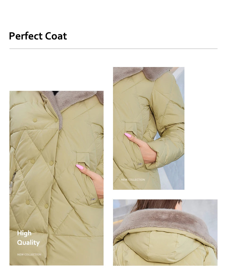 HaiLuoZi-Veste Courte à Capuche avec Fourrure pour Femme, Vêtement d'Hiver de Grande Taille, Design de Matelassage Indépendant, Grandes Poches, Combiné 2023, Nouvelle Collection 1163