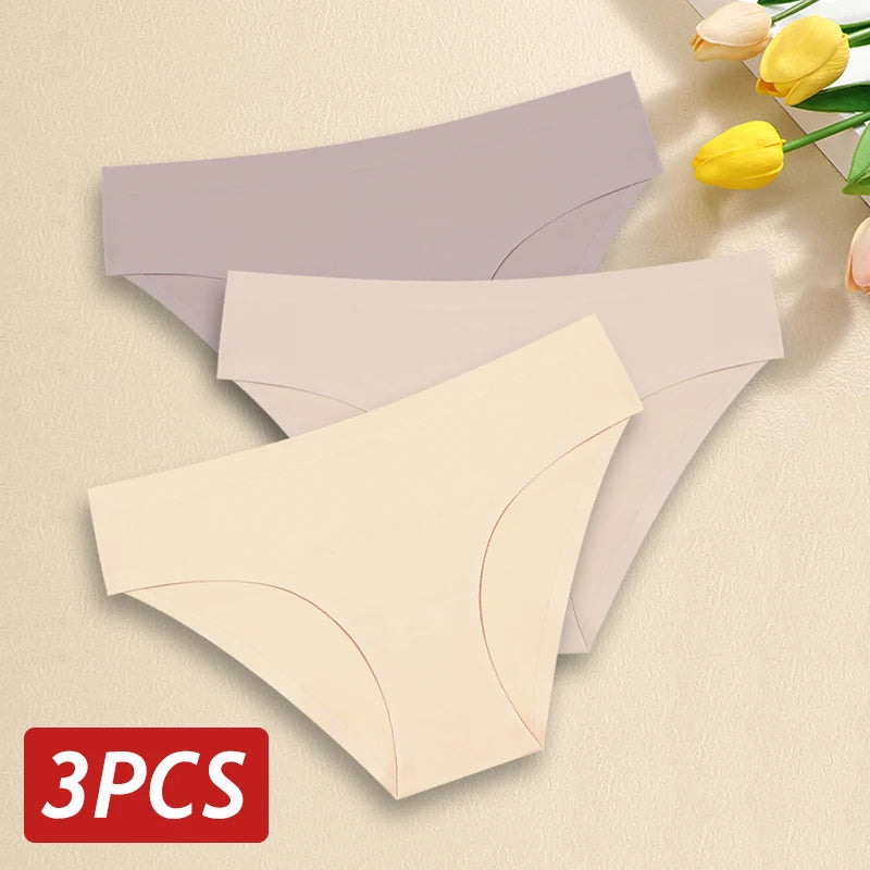 3-Piece Set Women's Sexy Seamless Panties, Low-Rise Underwear, Briefs, 9 Solid Colors, Breathable Intimate Lingerie, Ultra-Thin