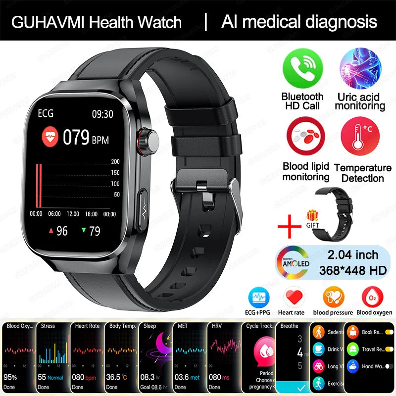 2025 nouvelle montre intelligente ECG femmes BT appel fréquence cardiaque lipides sanguins acide uricique moniteur de santé montres AI voix 650mAh sport Smartwatch