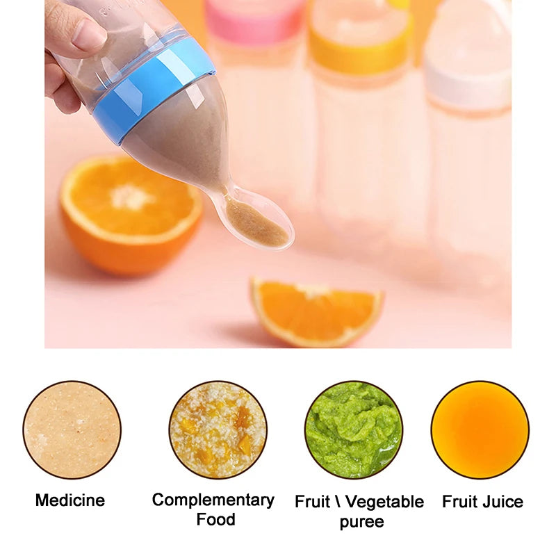 BiSantos à presser en silicone pour bébé, cuillère d'entraînement pour nouveau-né, mangeoire à céréales pour bébé, supplément alimentaire, ustensiles sûrs