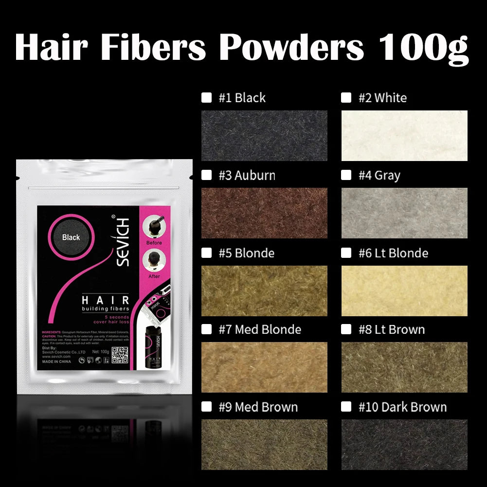SEVICH fibre de cheveux 100g kératine fibre de cheveux poudre épaississante fibre de renforcement des cheveux Spray poudre de repousse instantanée perte de cheveux dissimuler