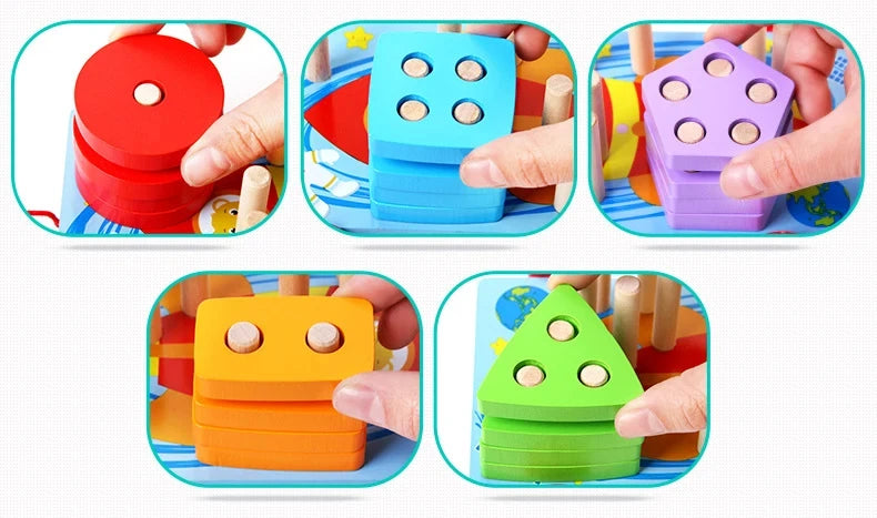 Puzzle Montessori pour enfants de 1 à 3 ans jouets en bois blocs de construction apprentissage document forme match