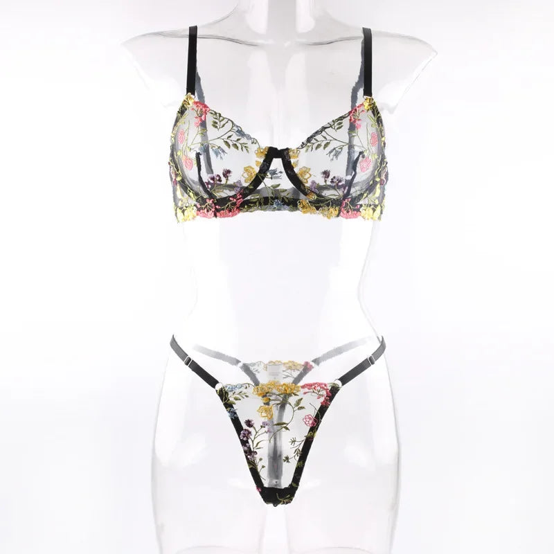 Ensemble de Lingerie érotique pour femmes, sous-vêtements féminins, Perspective Porno, vêtements de nuit en dentelle, ensemble de soutien-gorge Sexy pour culottes sexuelles
