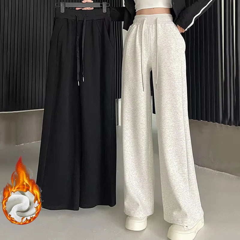 Pantalon de sport élastique pour femmes, basique, blanc, gris, noir, jambes larges, droit, polyvalent, taille haute, survêtement