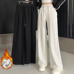 Pantalon de sport élastique pour femmes, basique, blanc, gris, noir, jambes larges, droit, polyvalent, taille haute, survêtement